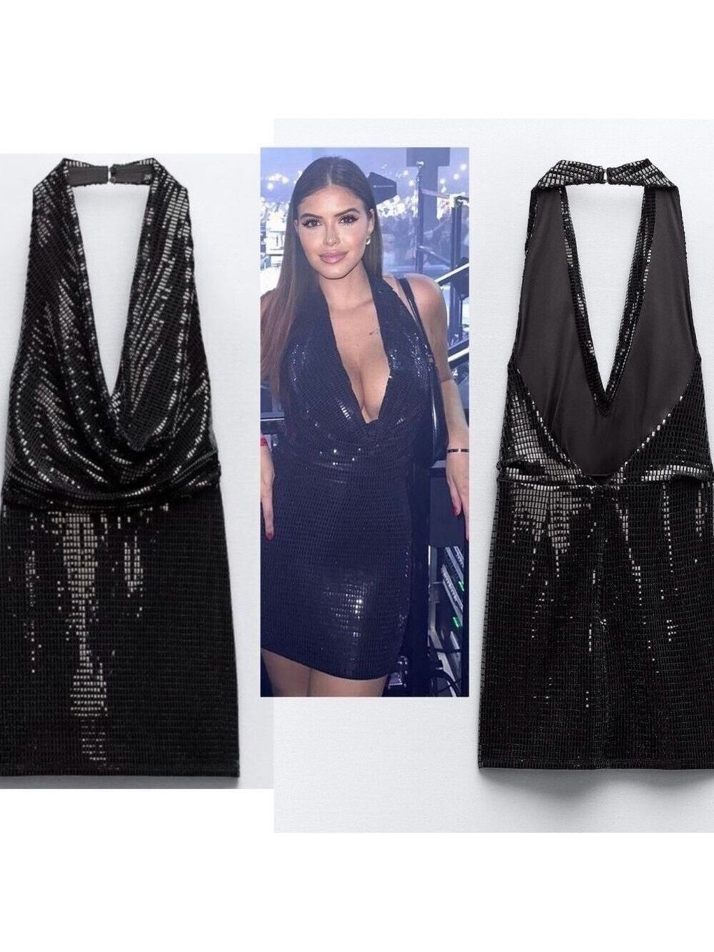 Zara black sequin embellished sparkly halter top mini romper dress M NWT